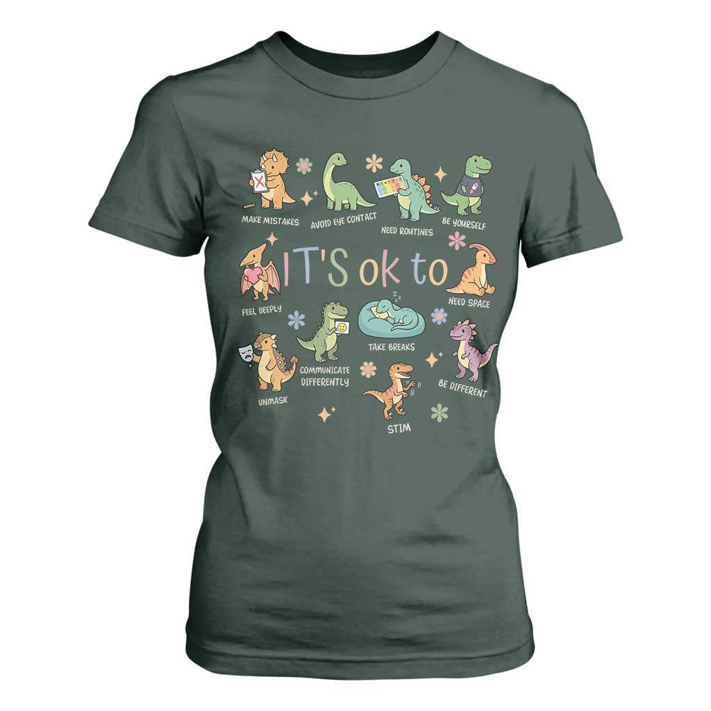 Dinosaur Autism Support T Shirt For Women It Is Okay to Be Different Dino Lover
