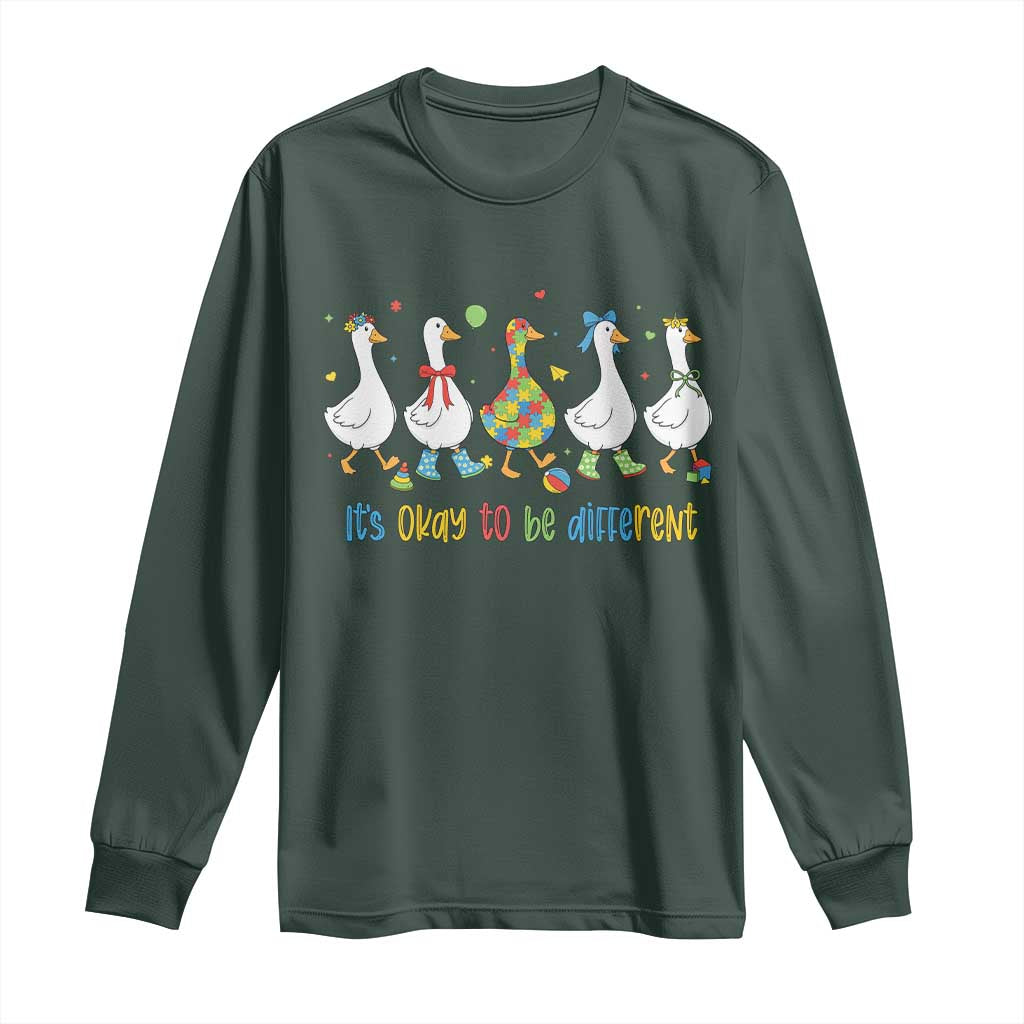 Funny Autistic Goose Long Sleeve Shirt It Is Okay To Be Different Autism Awareness