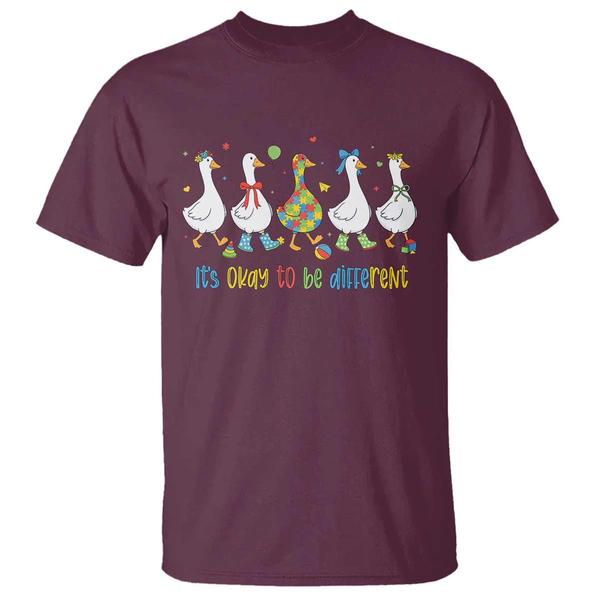 Funny Autistic Goose T Shirt It Is Okay To Be Different Autism Awareness