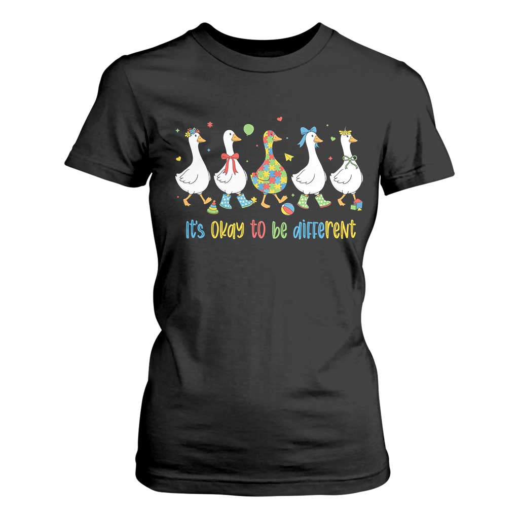Funny Autistic Goose T Shirt For Women It Is Okay To Be Different Autism Awareness