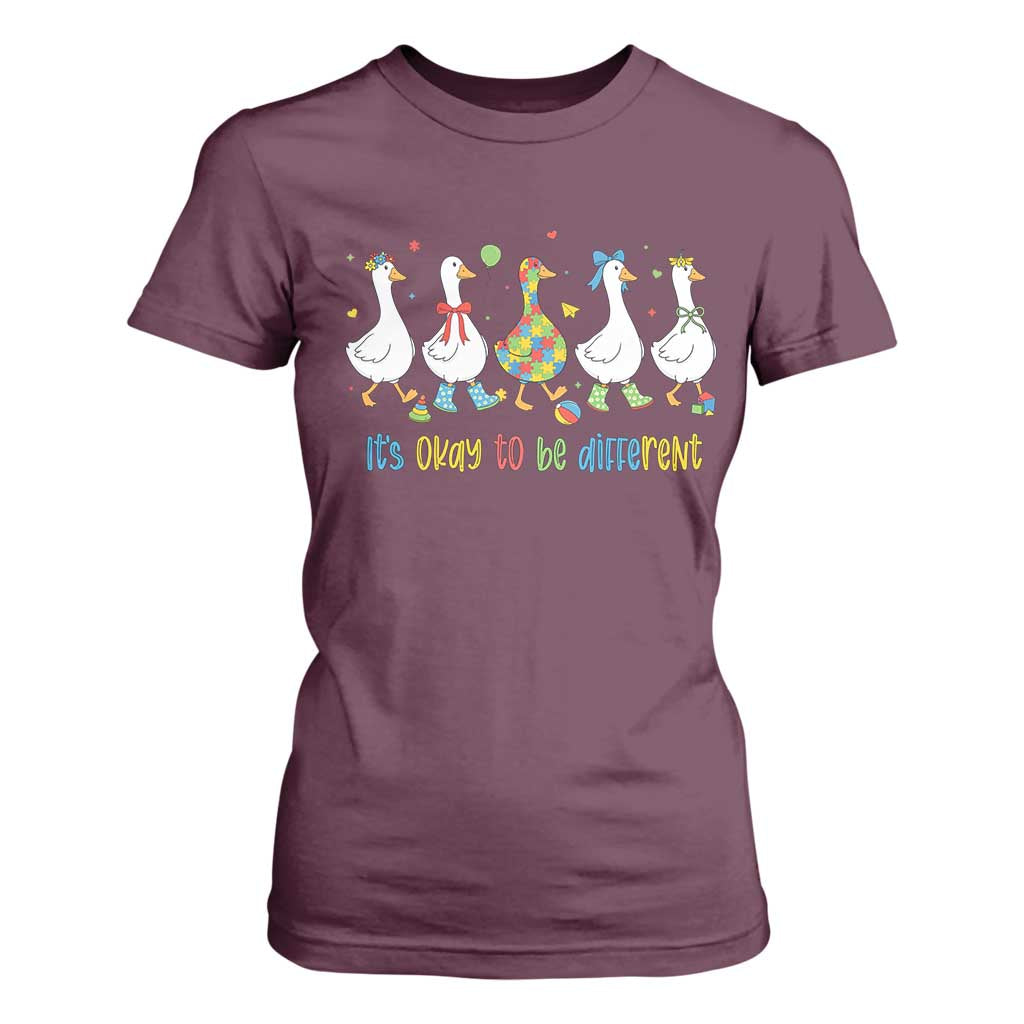 Funny Autistic Goose T Shirt For Women It Is Okay To Be Different Autism Awareness