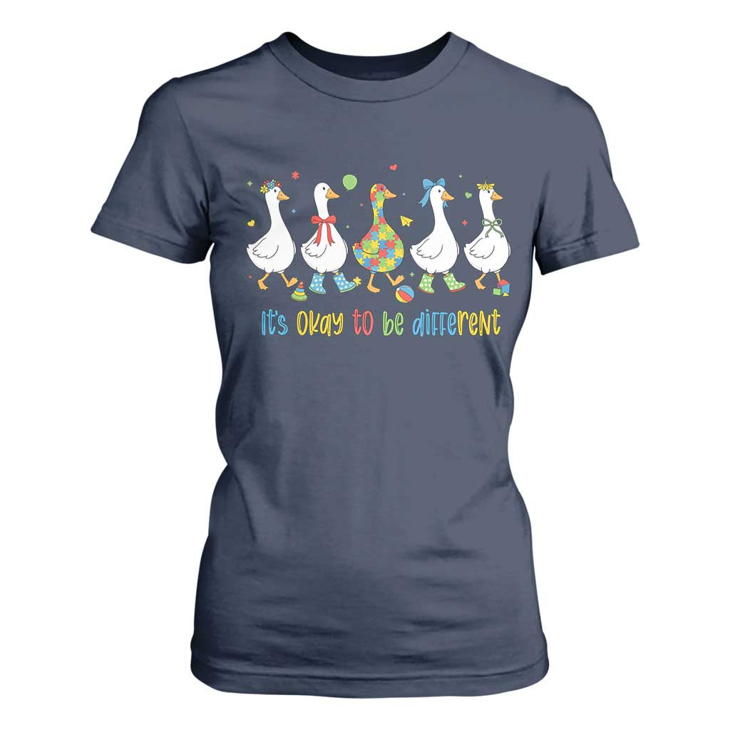 Funny Autistic Goose T Shirt For Women It Is Okay To Be Different Autism Awareness