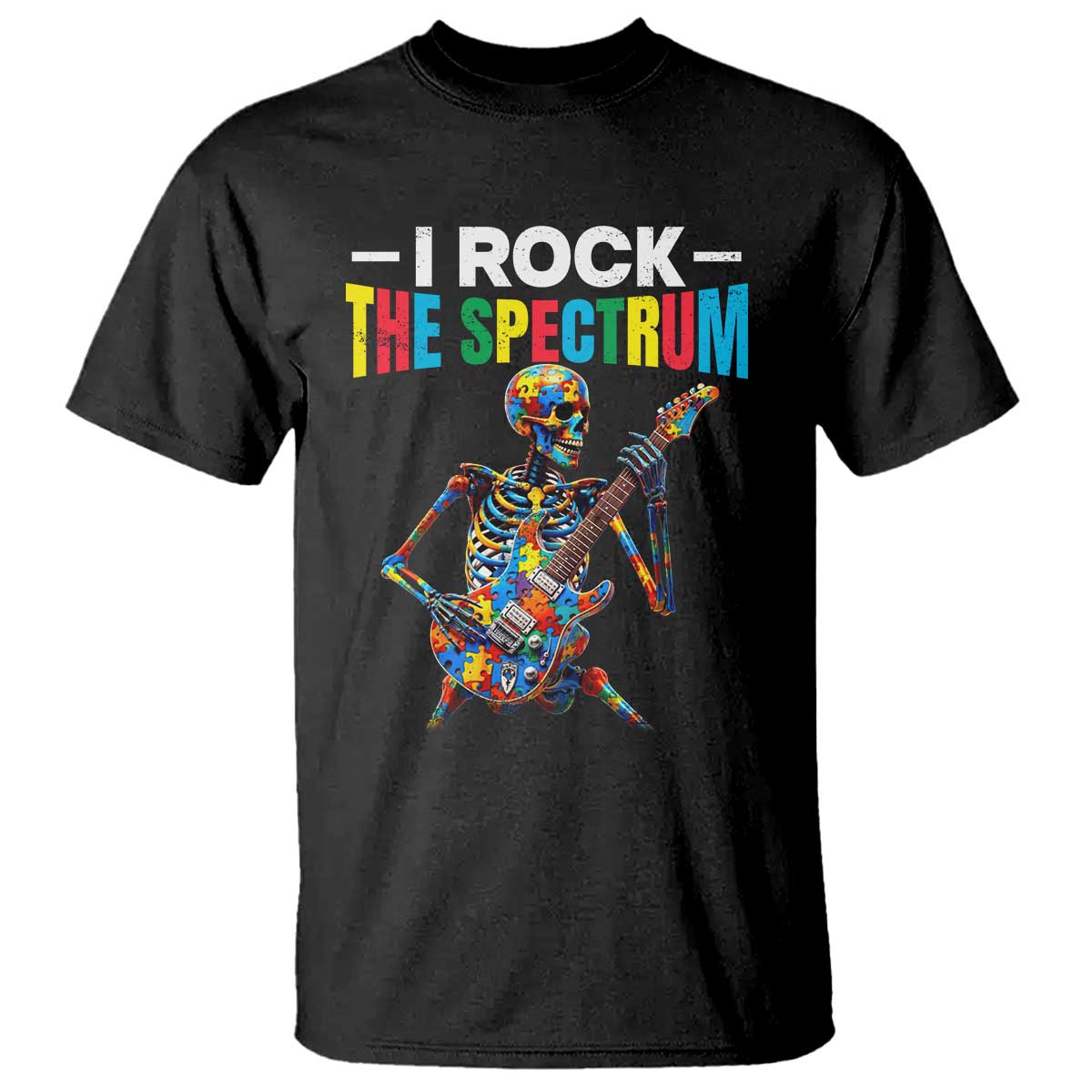 Autism Skeleton Rocker T Shirt I Rock The Spectrum Autism Awareness