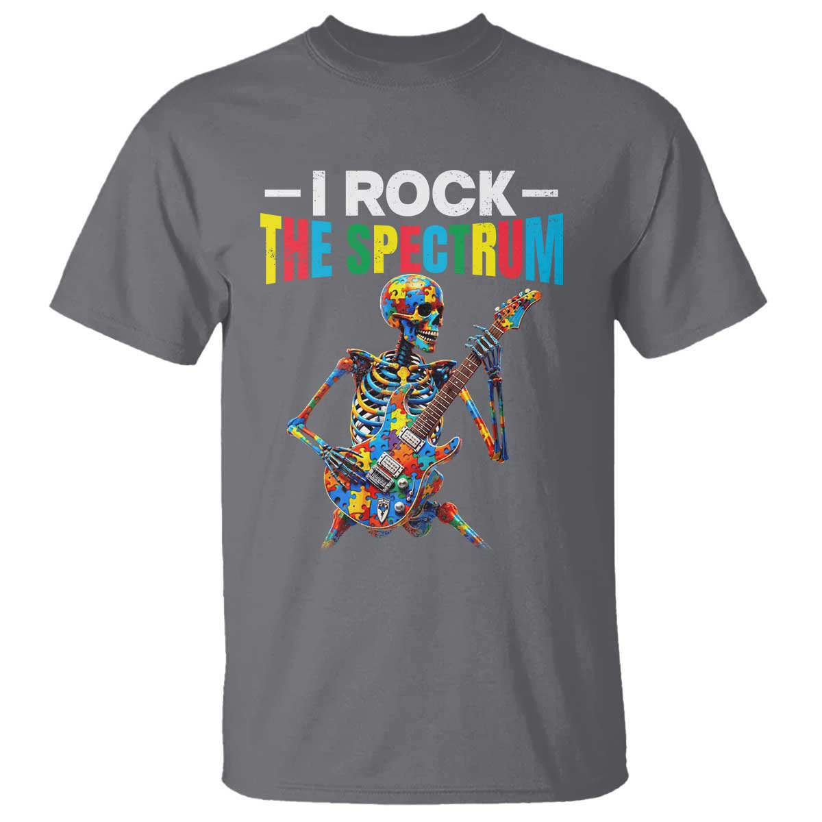 Autism Skeleton Rocker T Shirt I Rock The Spectrum Autism Awareness