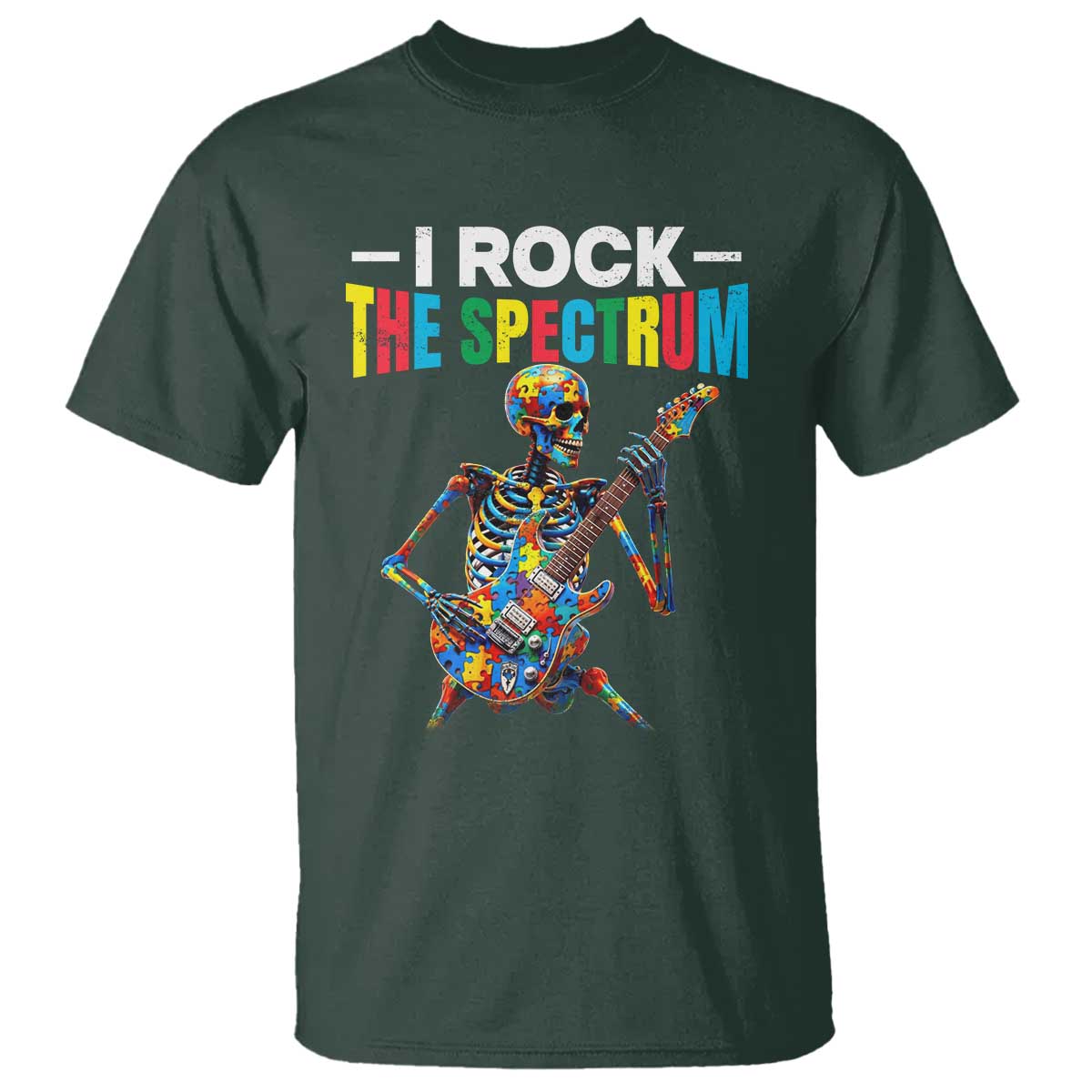 Autism Skeleton Rocker T Shirt I Rock The Spectrum Autism Awareness