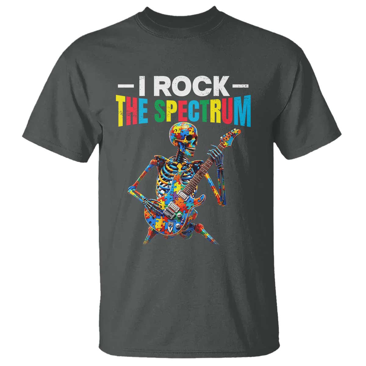 Autism Skeleton Rocker T Shirt I Rock The Spectrum Autism Awareness