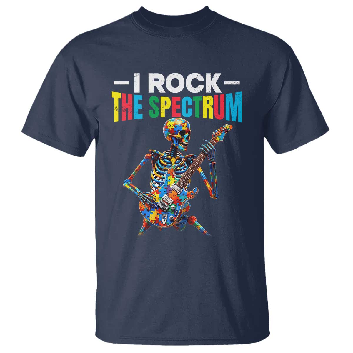 Autism Skeleton Rocker T Shirt I Rock The Spectrum Autism Awareness