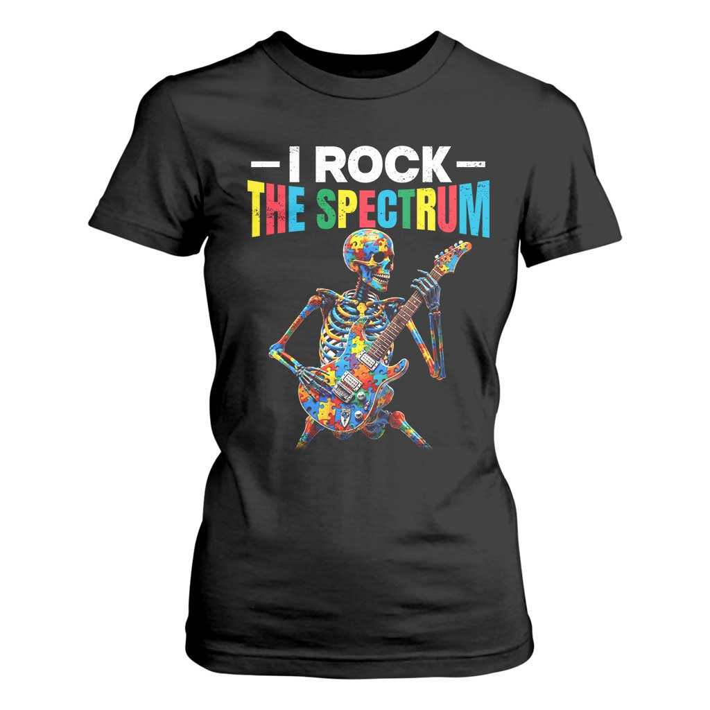 Autism Skeleton Rocker T Shirt For Women I Rock The Spectrum Autism Awareness
