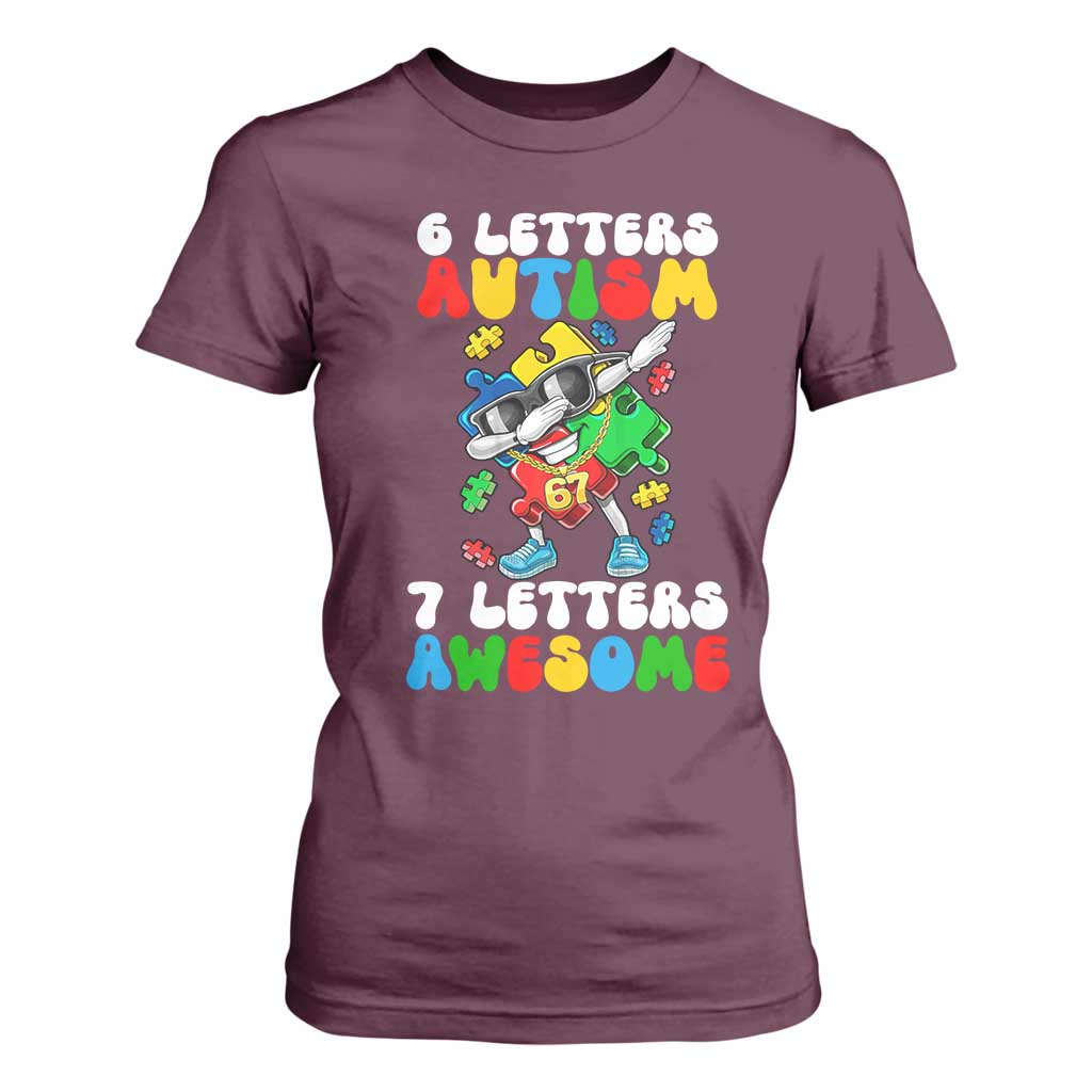 Funny 67 Autism Awareness T Shirt For Women 6 Letters Autism 7 Letters Awesome Dabbing Puzzle