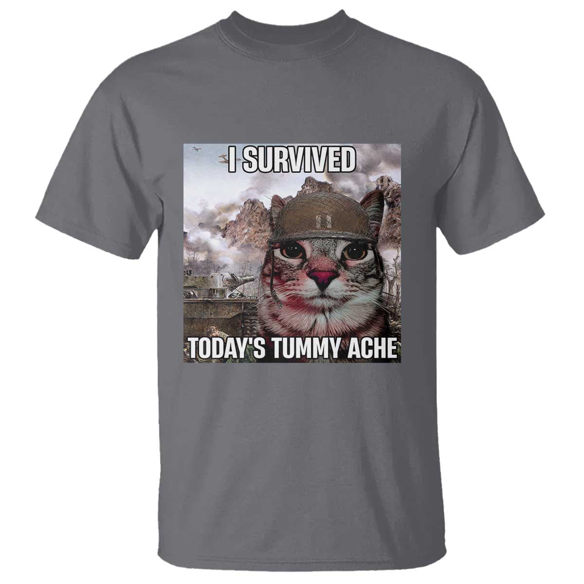 funny-i-survived-todays-tummy-ache-t-shirt-war-cat-meme