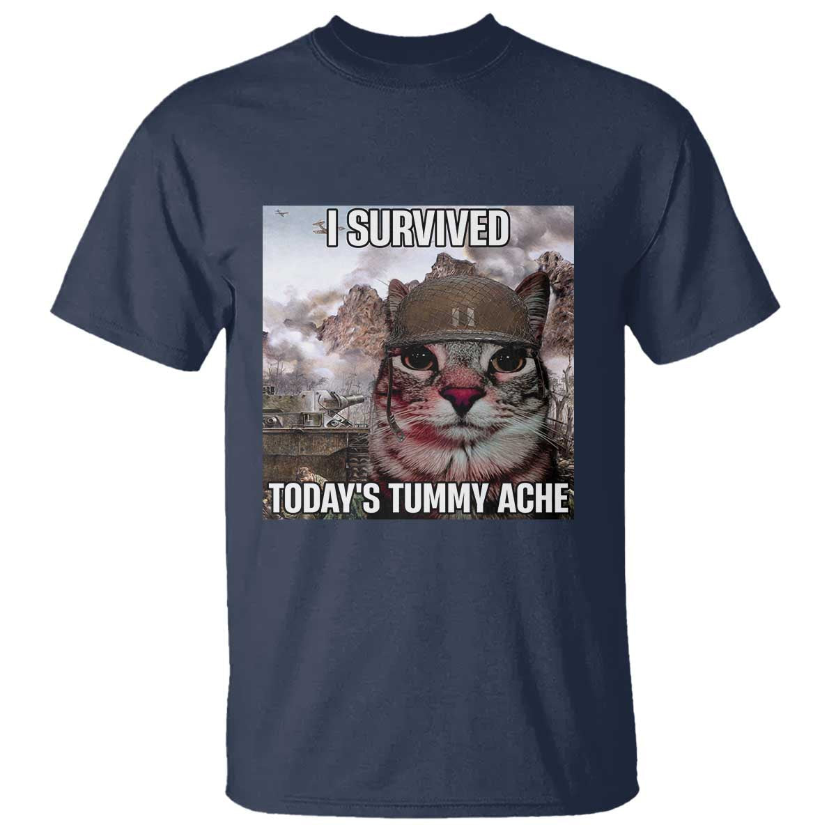 funny-i-survived-todays-tummy-ache-t-shirt-war-cat-meme