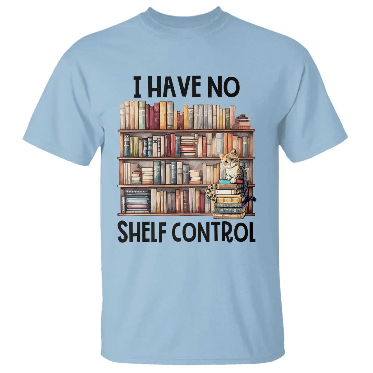 funny-library-reading-t-shirt-i-have-no-shelf-control-books-cat