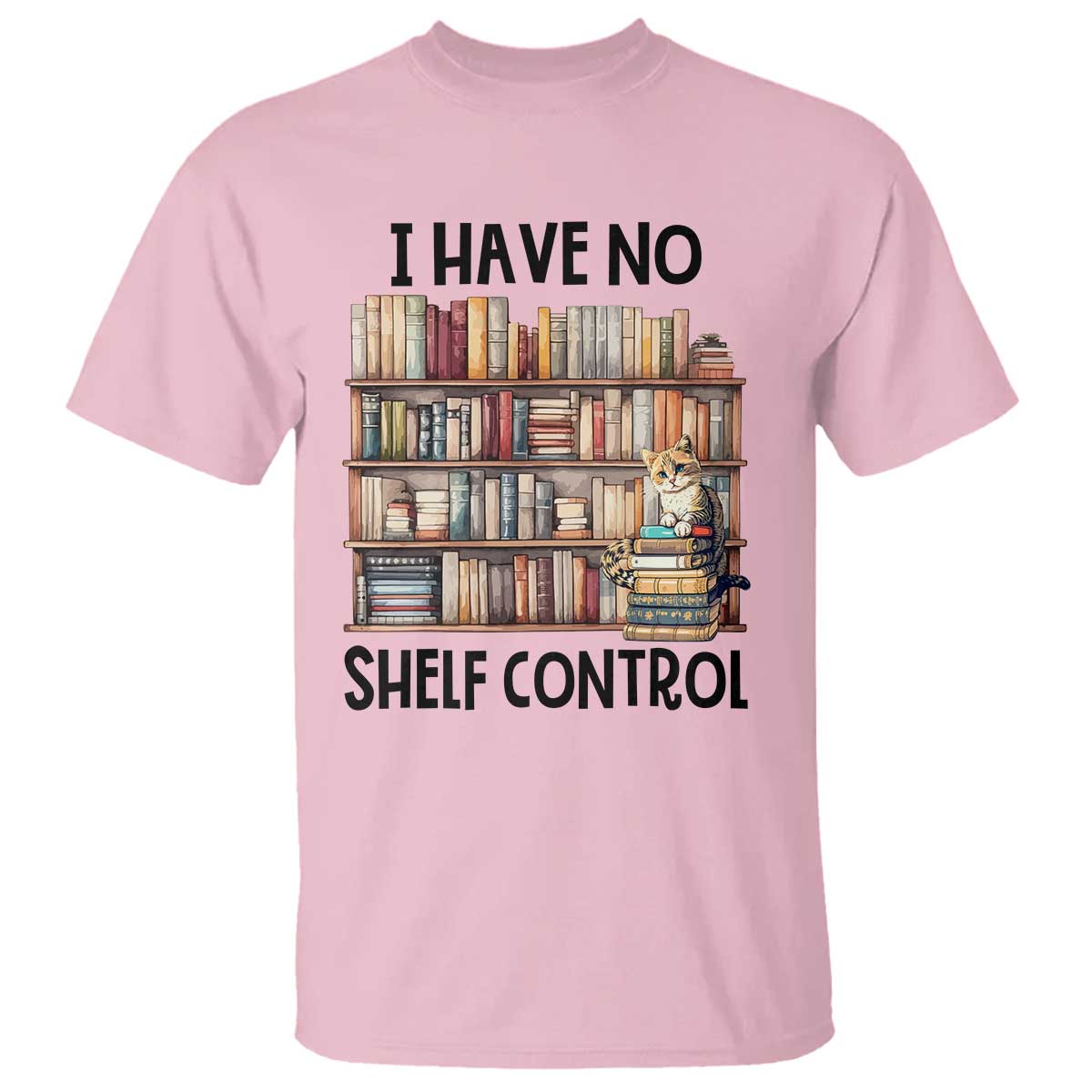 funny-library-reading-t-shirt-i-have-no-shelf-control-books-cat