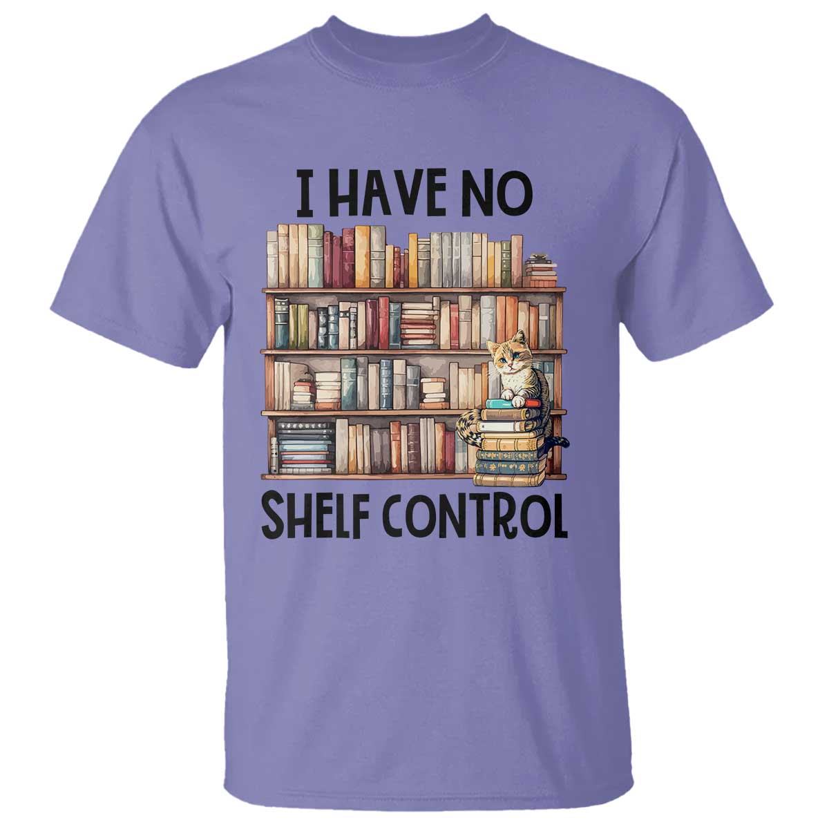 funny-library-reading-t-shirt-i-have-no-shelf-control-books-cat