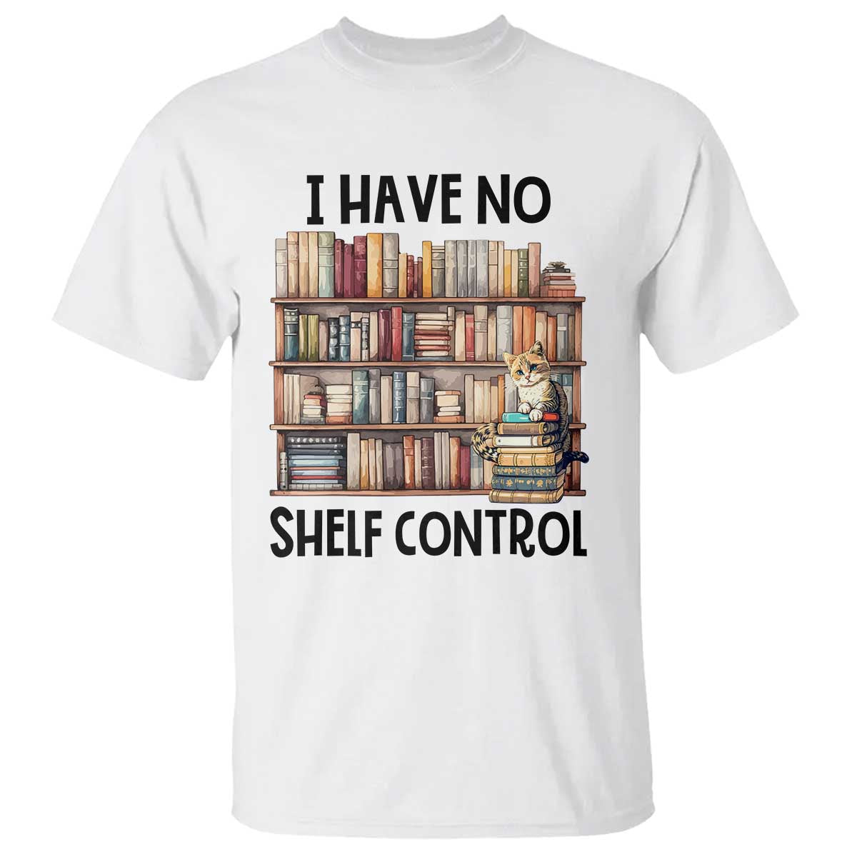 funny-library-reading-t-shirt-i-have-no-shelf-control-books-cat