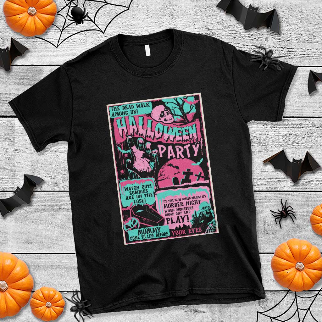 halloween-party-poster-t-shirt-terror-old-time-halloween-horror-movies-characters-skull-mummy-grave