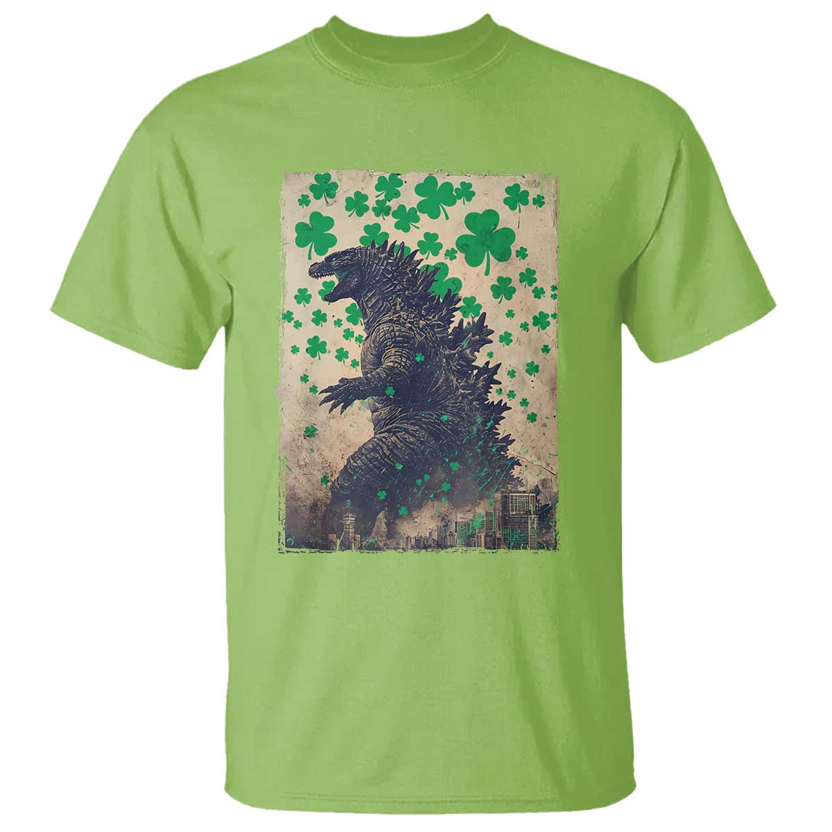 funny-st-patricks-day-japanese-giant-monster-t-shirt-vintage-shamrock