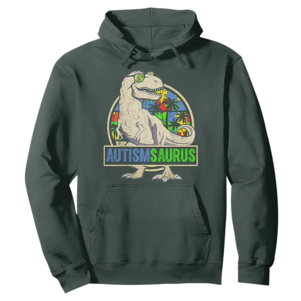 Funny Autism Support Dinosaur Hoodie Autismsaurus Puzzle Pieces