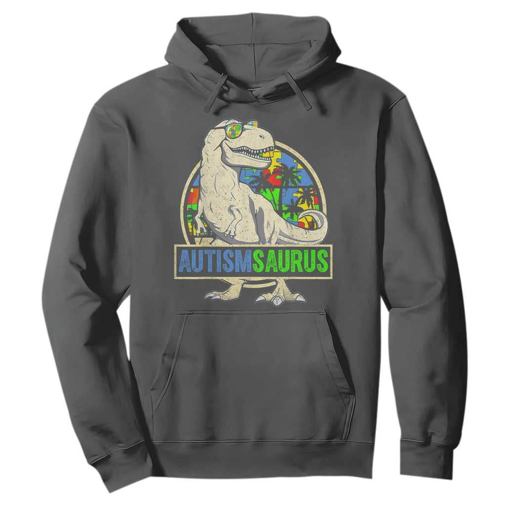 Funny Autism Support Dinosaur Hoodie Autismsaurus Puzzle Pieces