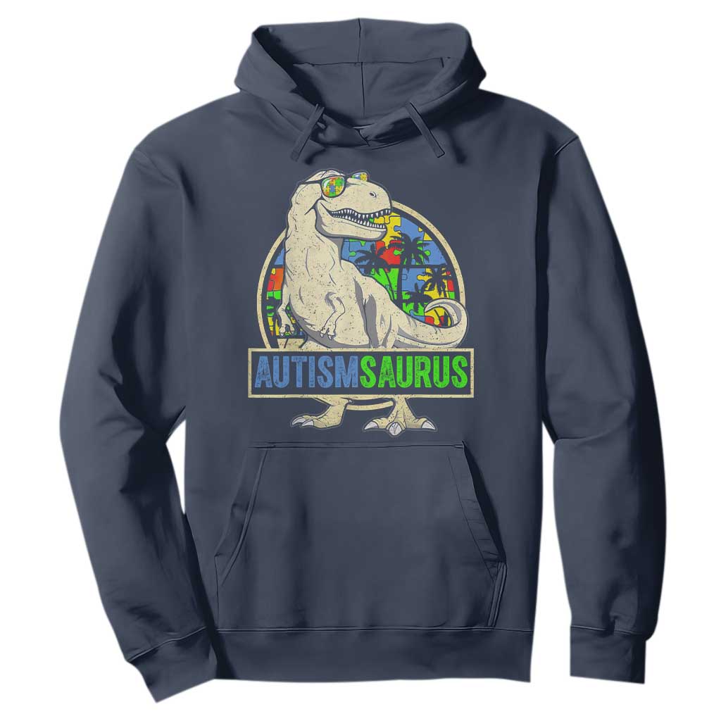 Funny Autism Support Dinosaur Hoodie Autismsaurus Puzzle Pieces