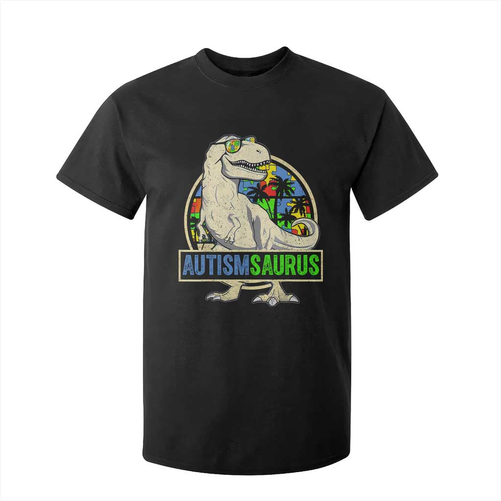 Funny Autism Support Dinosaur T Shirt For Kid Autismsaurus Puzzle Pieces