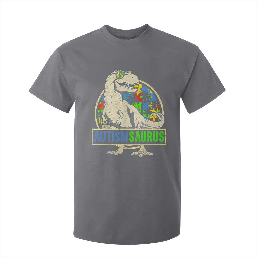 Funny Autism Support Dinosaur T Shirt For Kid Autismsaurus Puzzle Pieces