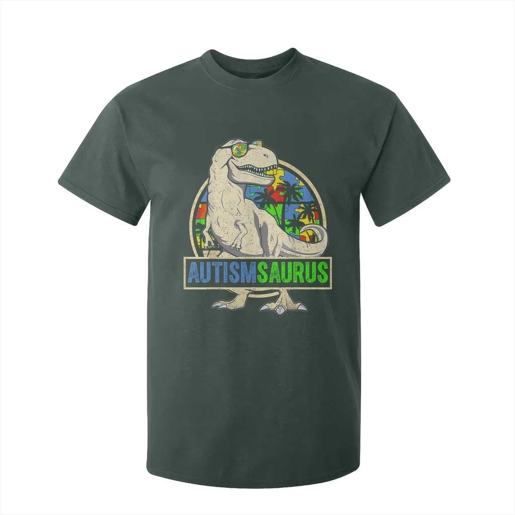 Funny Autism Support Dinosaur T Shirt For Kid Autismsaurus Puzzle Pieces