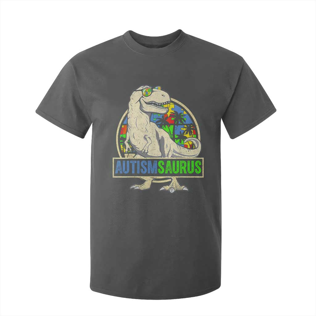 Funny Autism Support Dinosaur T Shirt For Kid Autismsaurus Puzzle Pieces