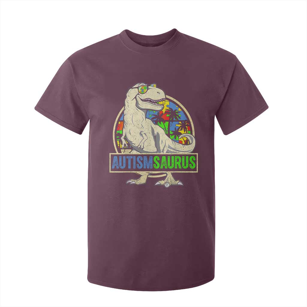 Funny Autism Support Dinosaur T Shirt For Kid Autismsaurus Puzzle Pieces