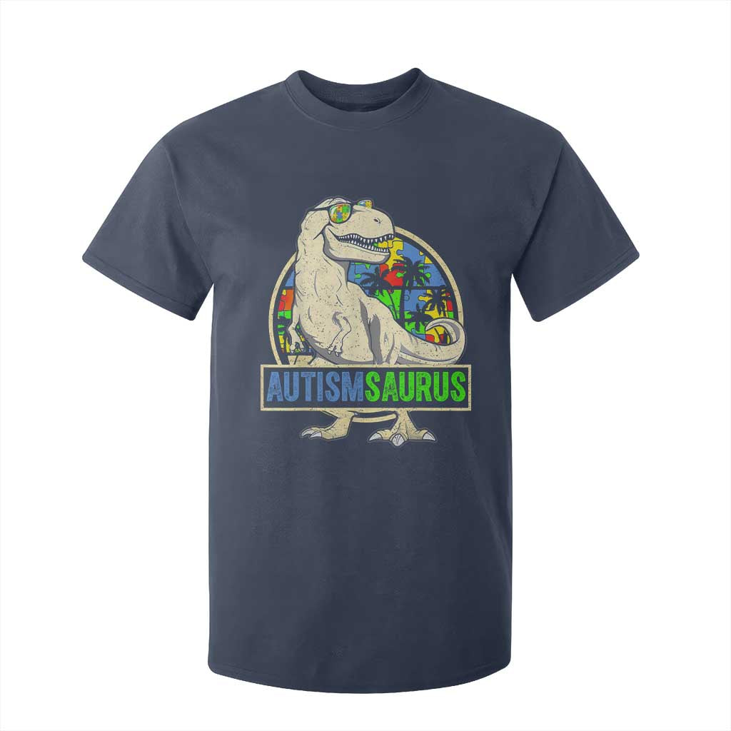 Funny Autism Support Dinosaur T Shirt For Kid Autismsaurus Puzzle Pieces