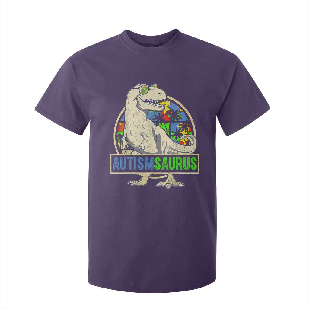 Funny Autism Support Dinosaur T Shirt For Kid Autismsaurus Puzzle Pieces