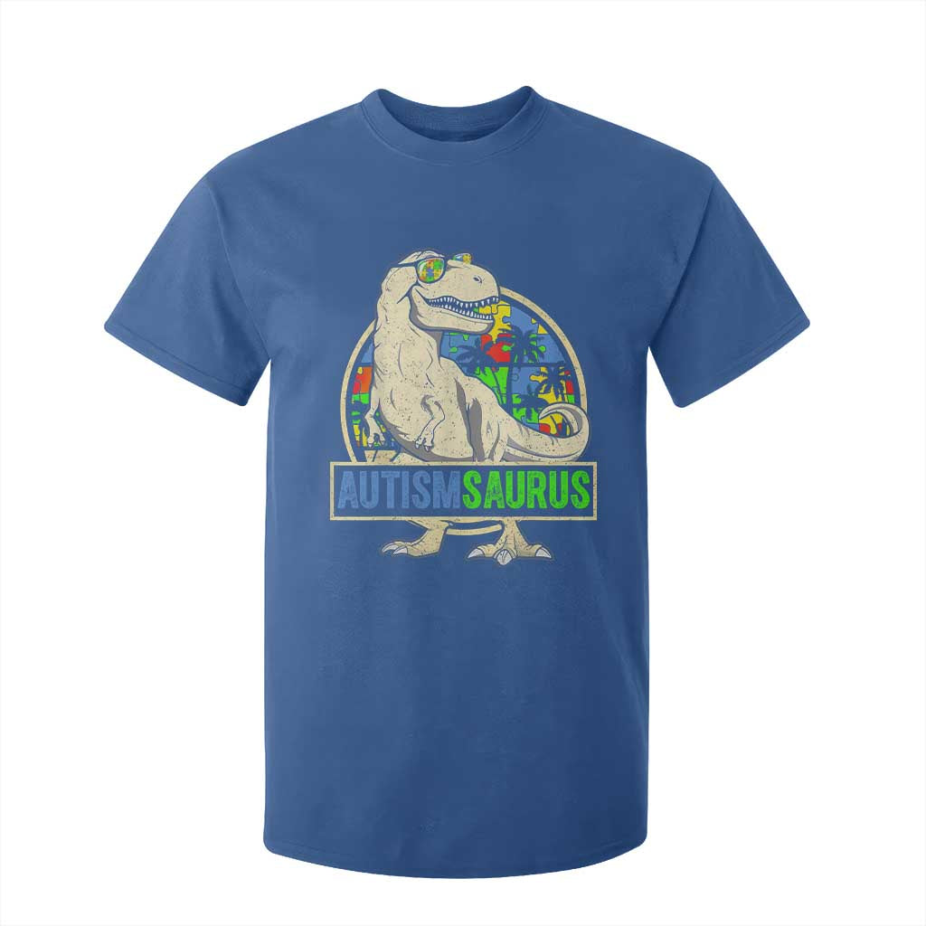 Funny Autism Support Dinosaur T Shirt For Kid Autismsaurus Puzzle Pieces
