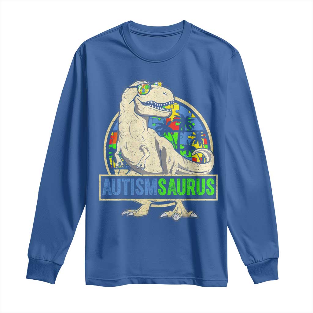 Funny Autism Support Dinosaur Long Sleeve Shirt Autismsaurus Puzzle Pieces