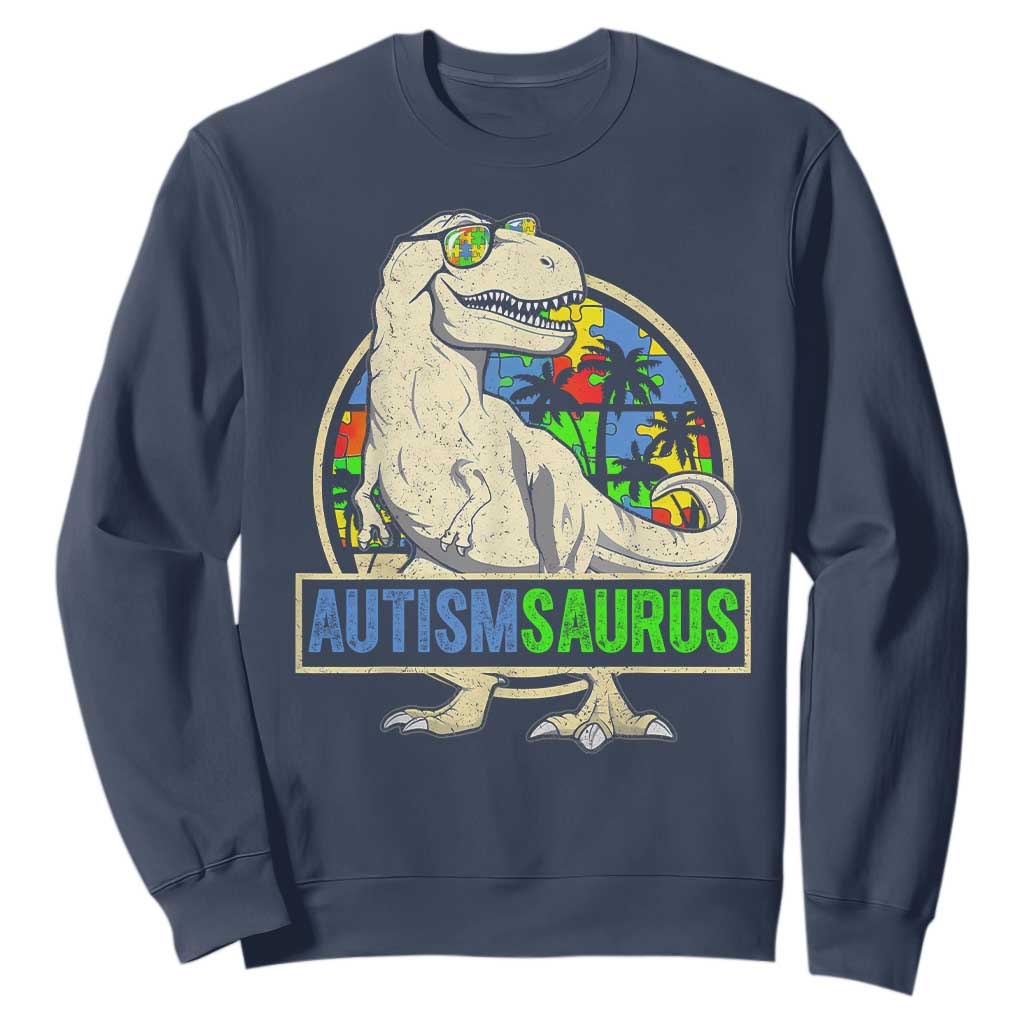 Funny Autism Support Dinosaur Sweatshirt Autismsaurus Puzzle Pieces