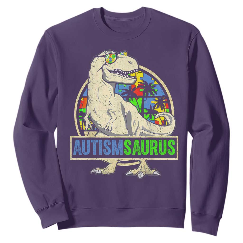 Funny Autism Support Dinosaur Sweatshirt Autismsaurus Puzzle Pieces