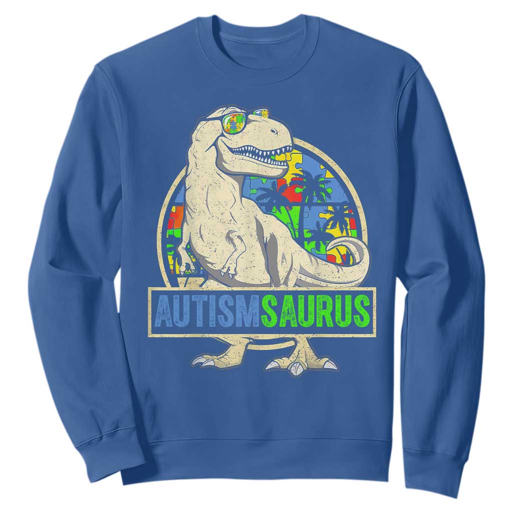 Funny Autism Support Dinosaur Sweatshirt Autismsaurus Puzzle Pieces