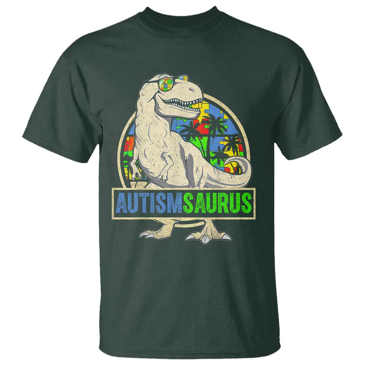 Funny Autism Support Dinosaur T Shirt Autismsaurus Puzzle Pieces