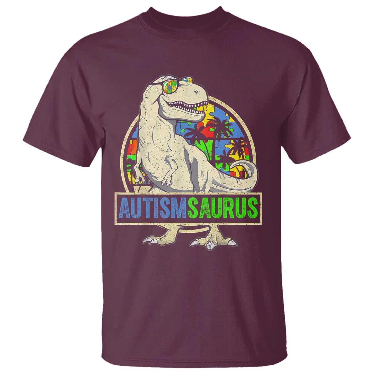 Funny Autism Support Dinosaur T Shirt Autismsaurus Puzzle Pieces
