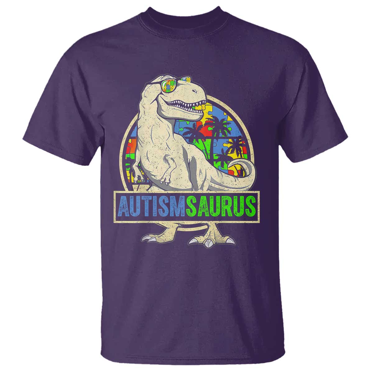Funny Autism Support Dinosaur T Shirt Autismsaurus Puzzle Pieces