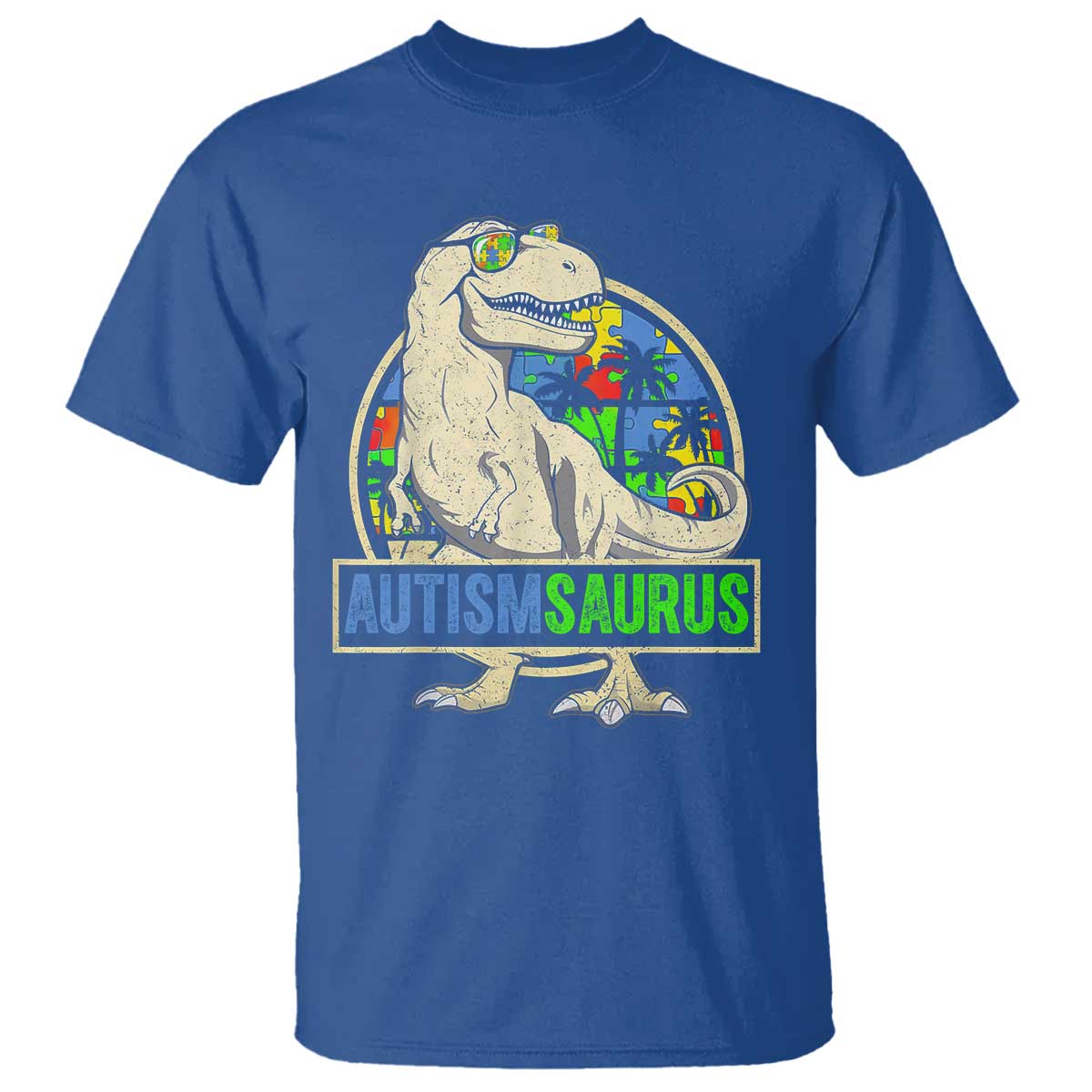 Funny Autism Support Dinosaur T Shirt Autismsaurus Puzzle Pieces