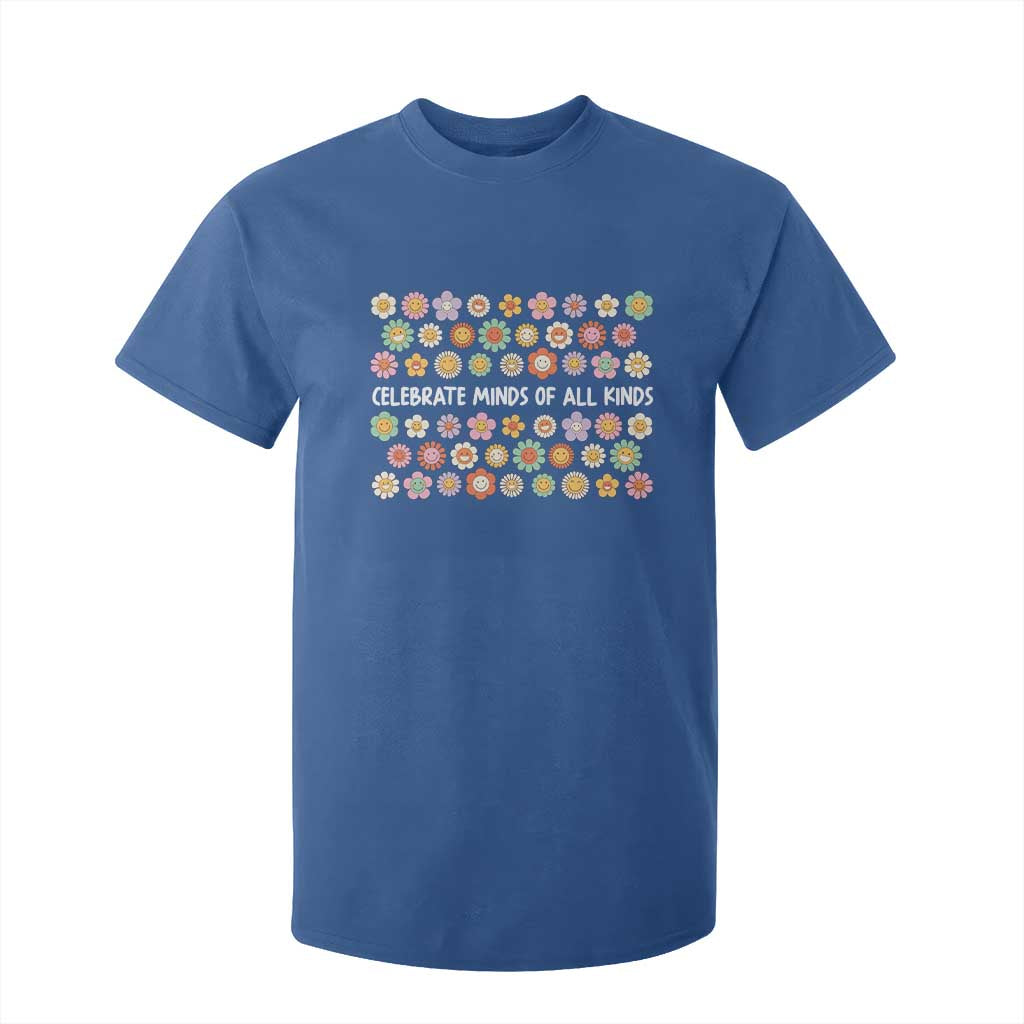 Funny Celebrate Minds Of All Kinds T Shirt For Kid Autism Support Retro Flower