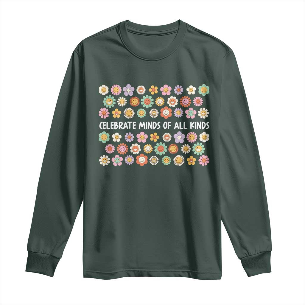 Funny Celebrate Minds Of All Kinds Long Sleeve Shirt Autism Support Retro Flower