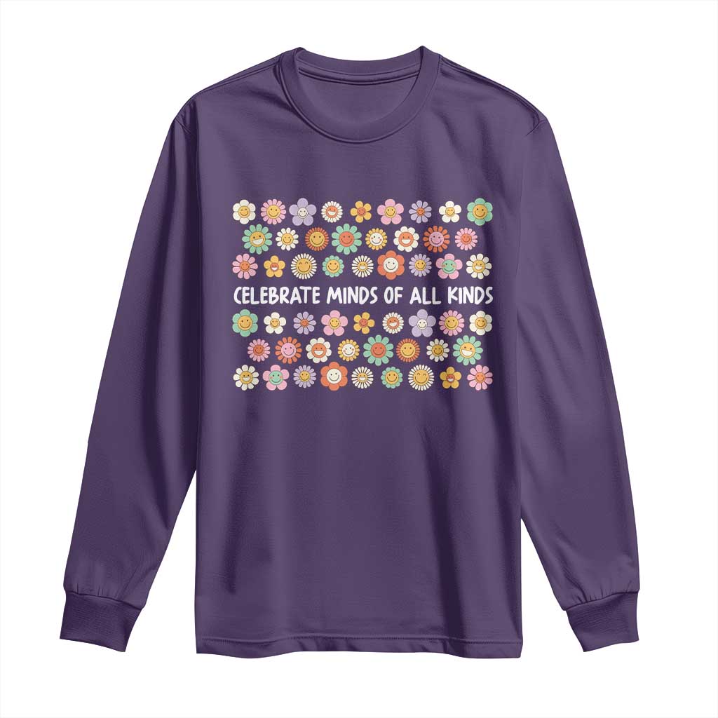 Funny Celebrate Minds Of All Kinds Long Sleeve Shirt Autism Support Retro Flower