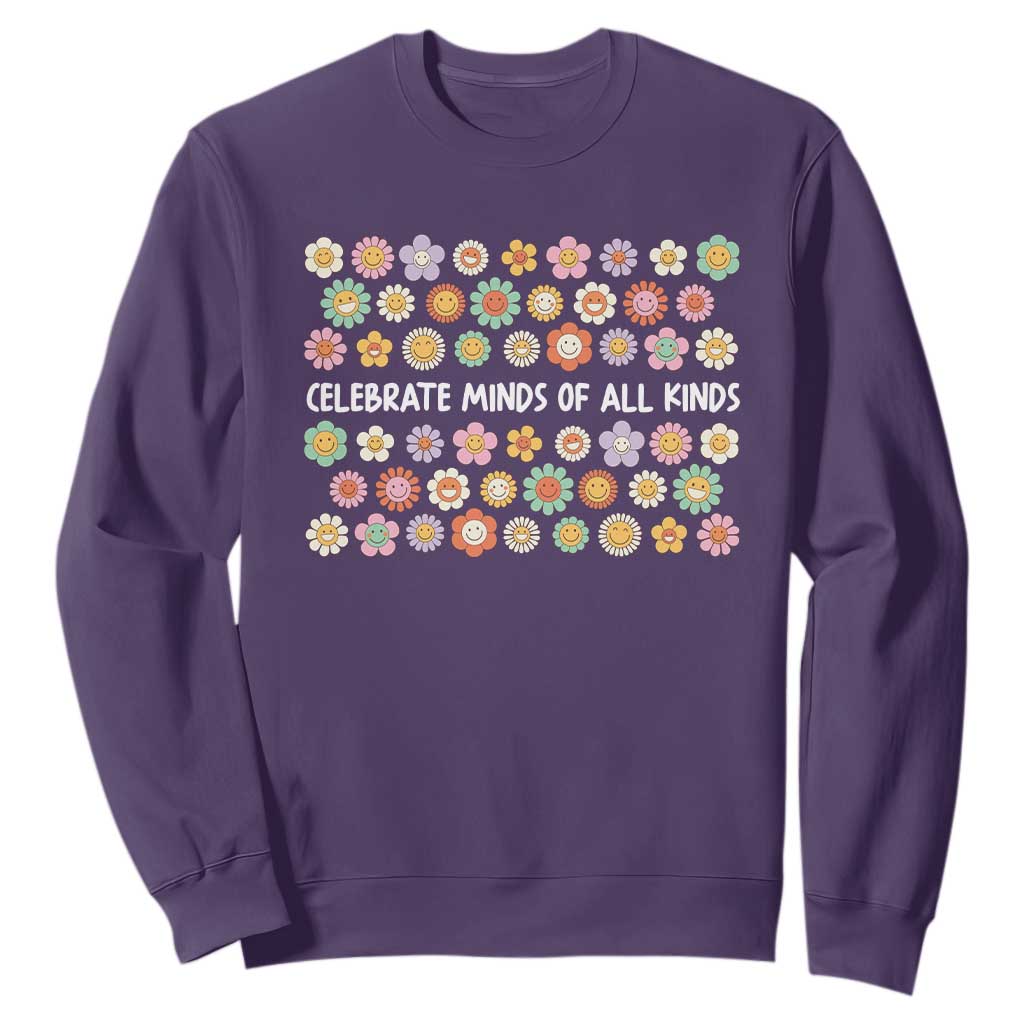 Funny Celebrate Minds Of All Kinds Sweatshirt Autism Support Retro Flower