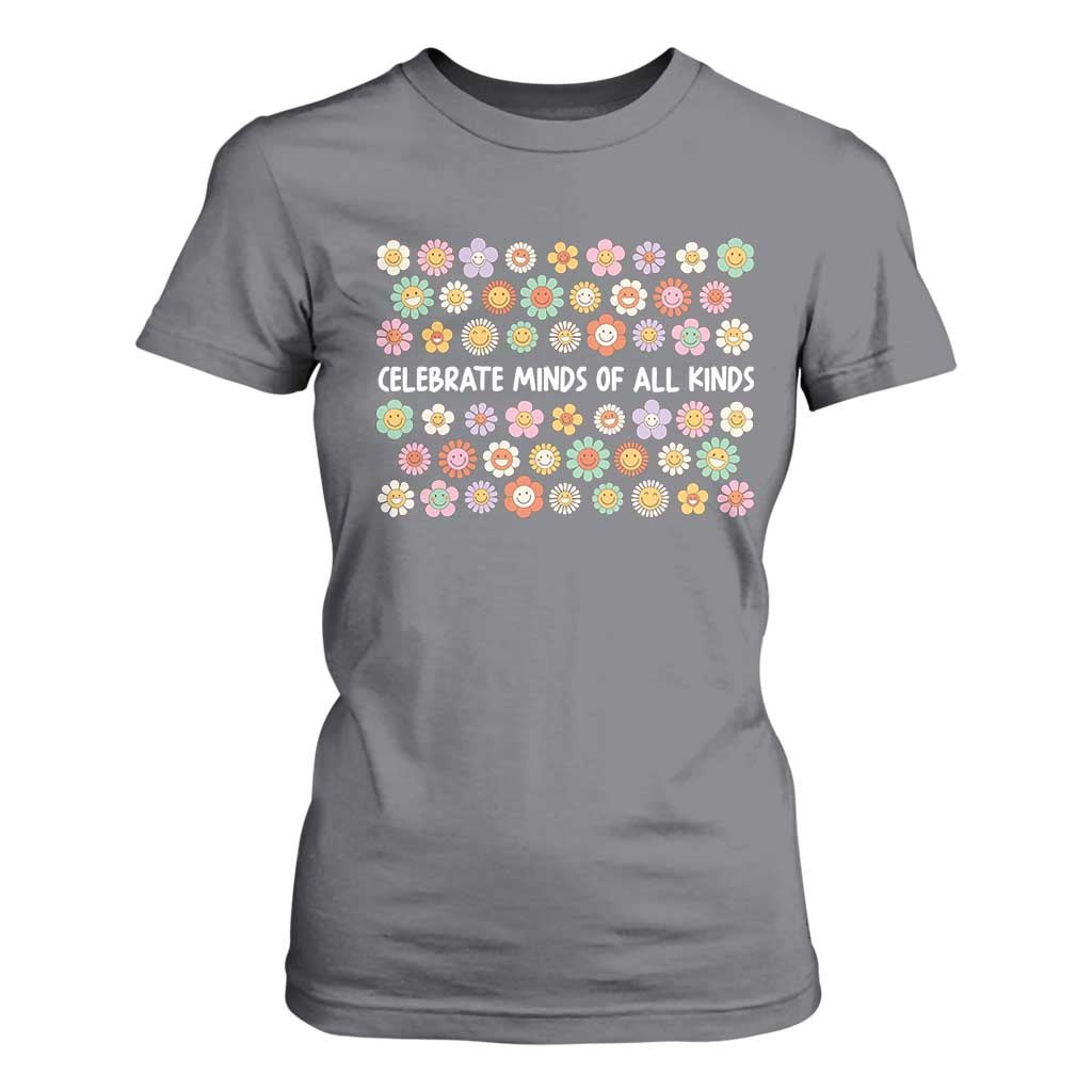 Funny Celebrate Minds Of All Kinds T Shirt For Women Autism Support Retro Flower