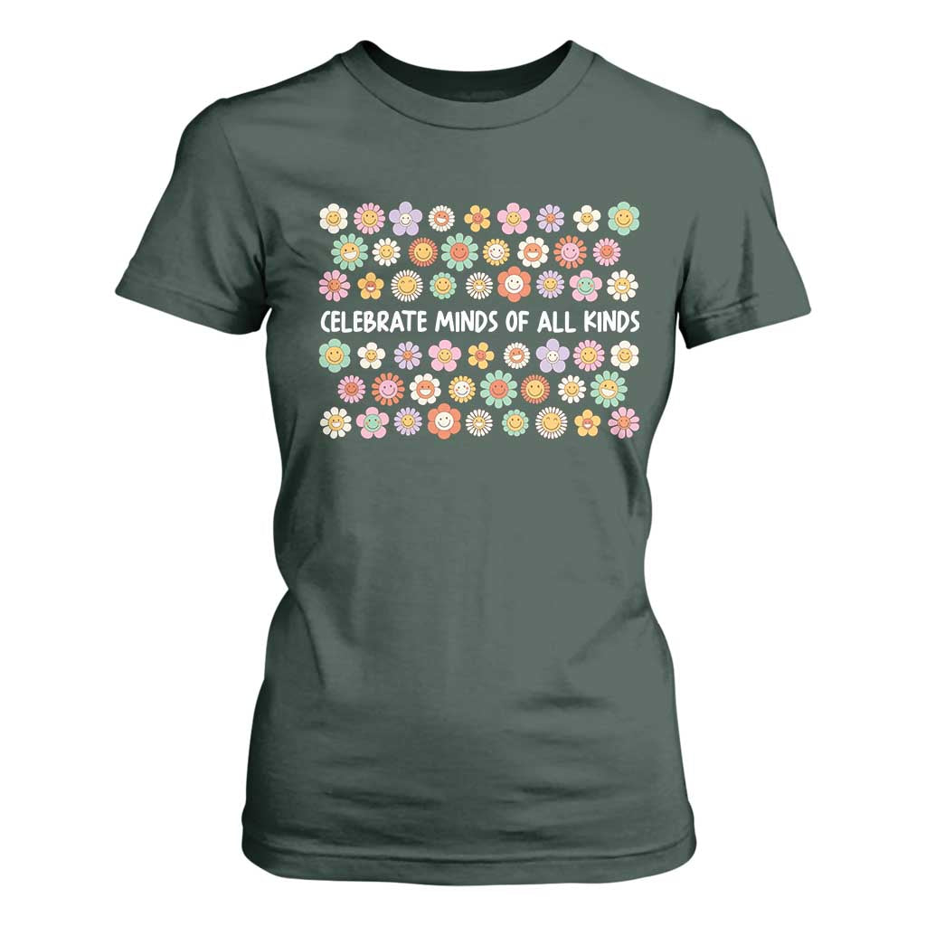 Funny Celebrate Minds Of All Kinds T Shirt For Women Autism Support Retro Flower