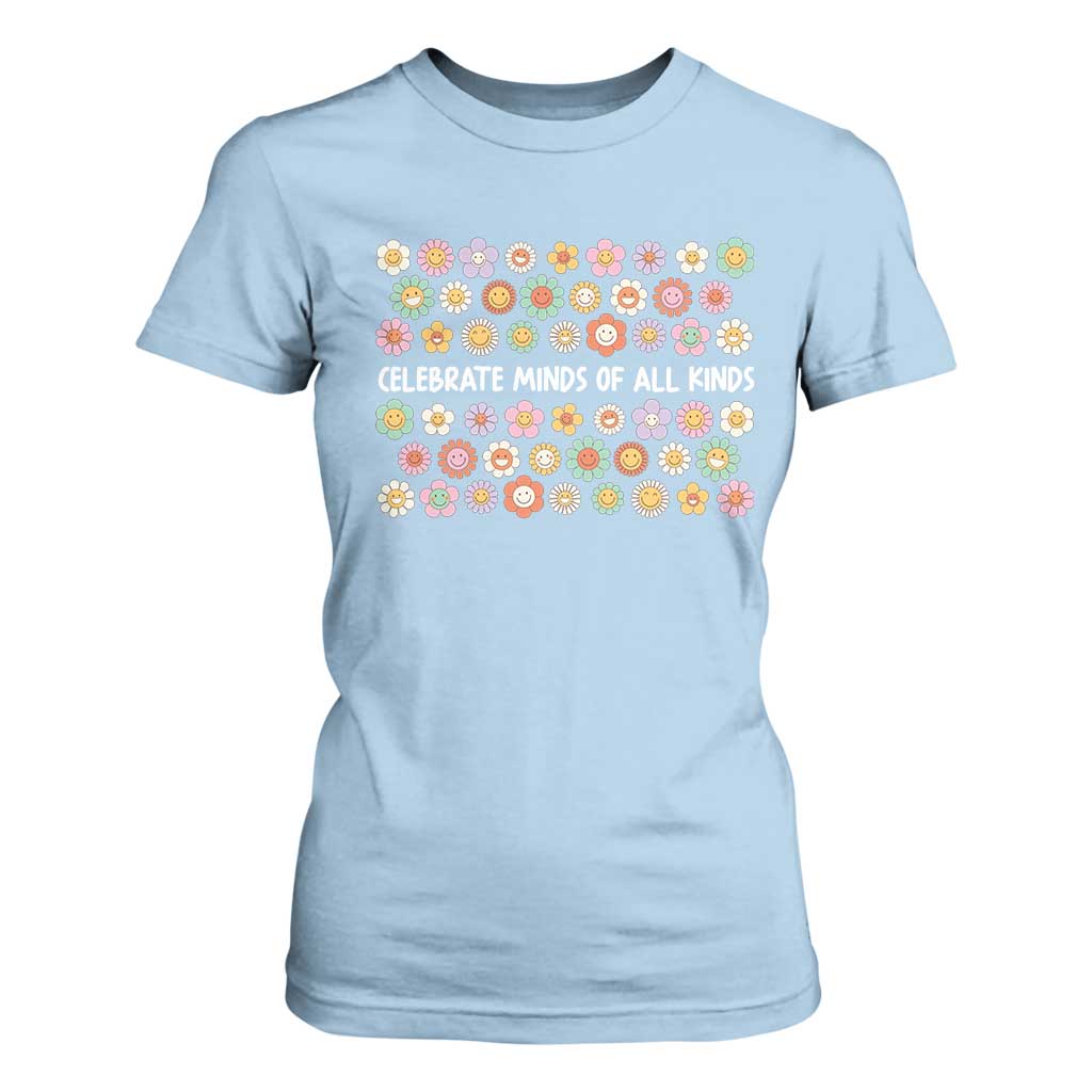 Funny Celebrate Minds Of All Kinds T Shirt For Women Autism Support Retro Flower