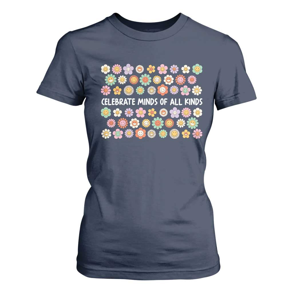 Funny Celebrate Minds Of All Kinds T Shirt For Women Autism Support Retro Flower