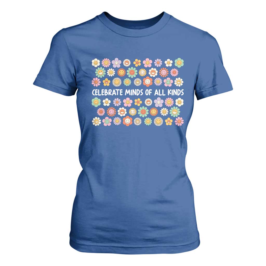 Funny Celebrate Minds Of All Kinds T Shirt For Women Autism Support Retro Flower
