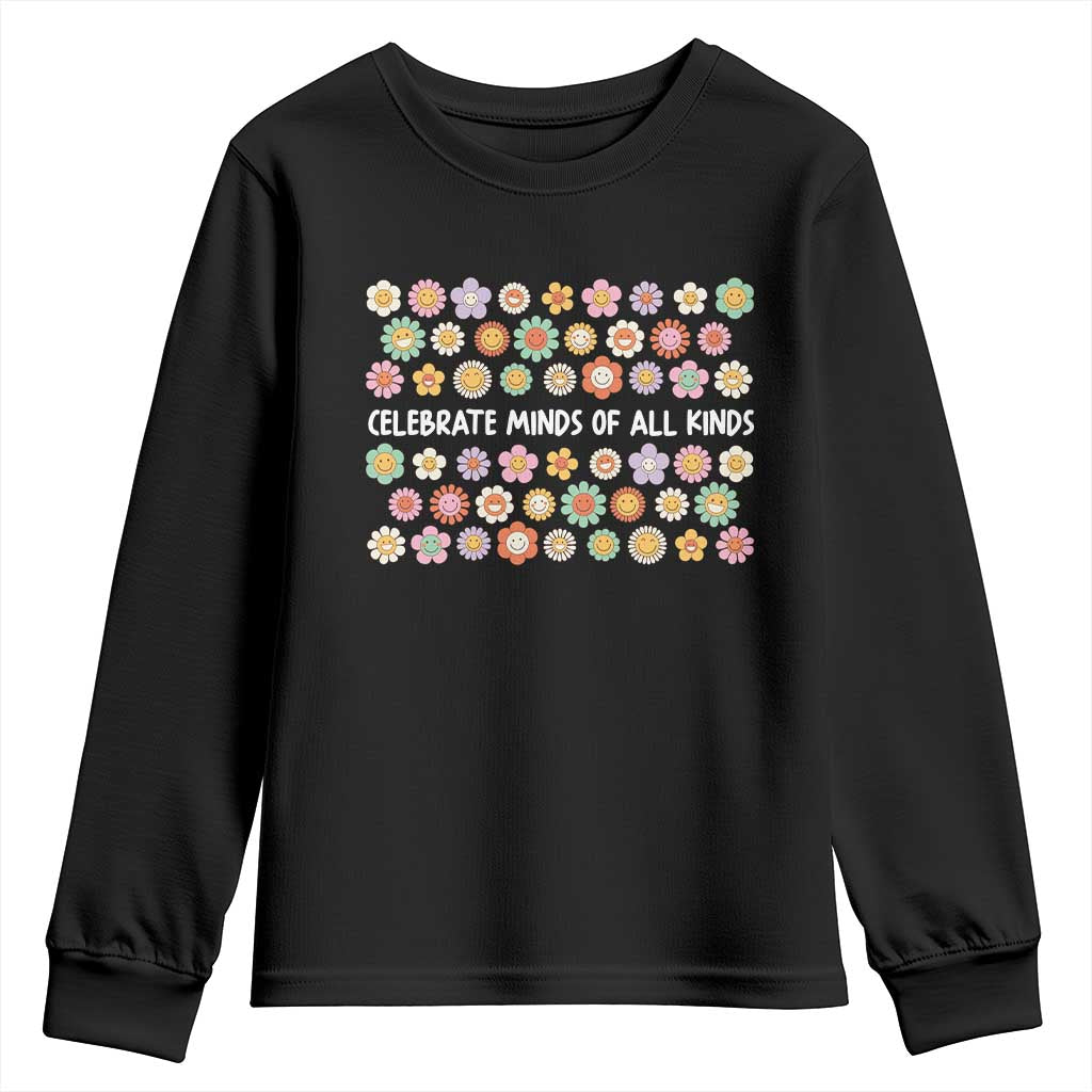 Funny Celebrate Minds Of All Kinds Youth Sweatshirt Autism Support Retro Flower